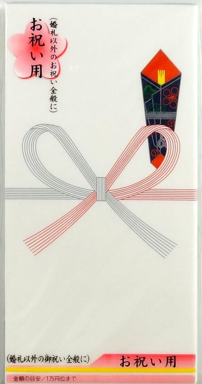 Printed Mizuhiki Japanese Celebration Envelopes (100-Pack) | Natural Tone Banknote Sleeves with Red & Gold Knot Print | Flat Cash & Gift Card Holders with Seals