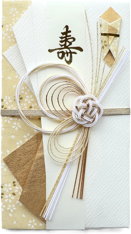 Traditional Mizuhiki Wedding Keepsake Envelope in Gold & White | Hand-Tied Japanese Paper Art Gift Card Holde