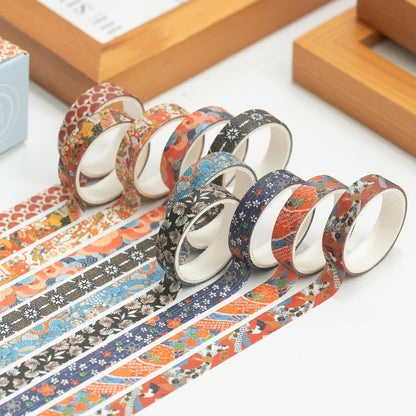 Japanese Washi Tape Set (10 Rolls) – Traditional Patterns & Ukiyo-e Floral Art, Aesthetic Decorative Masking Tape for Bullet Journaling, Planners, Scrapbooking & DIY Crafts (10mm x 2m)